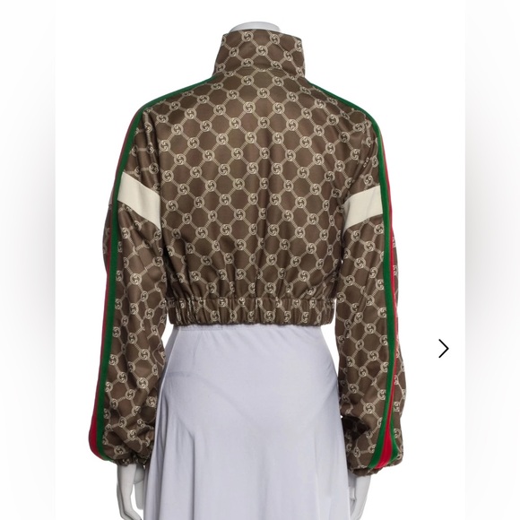 NEW!  Gucci Brown Technical Jersey Monogram  Logo Cropped Jacket - S - Picture 3 of 14